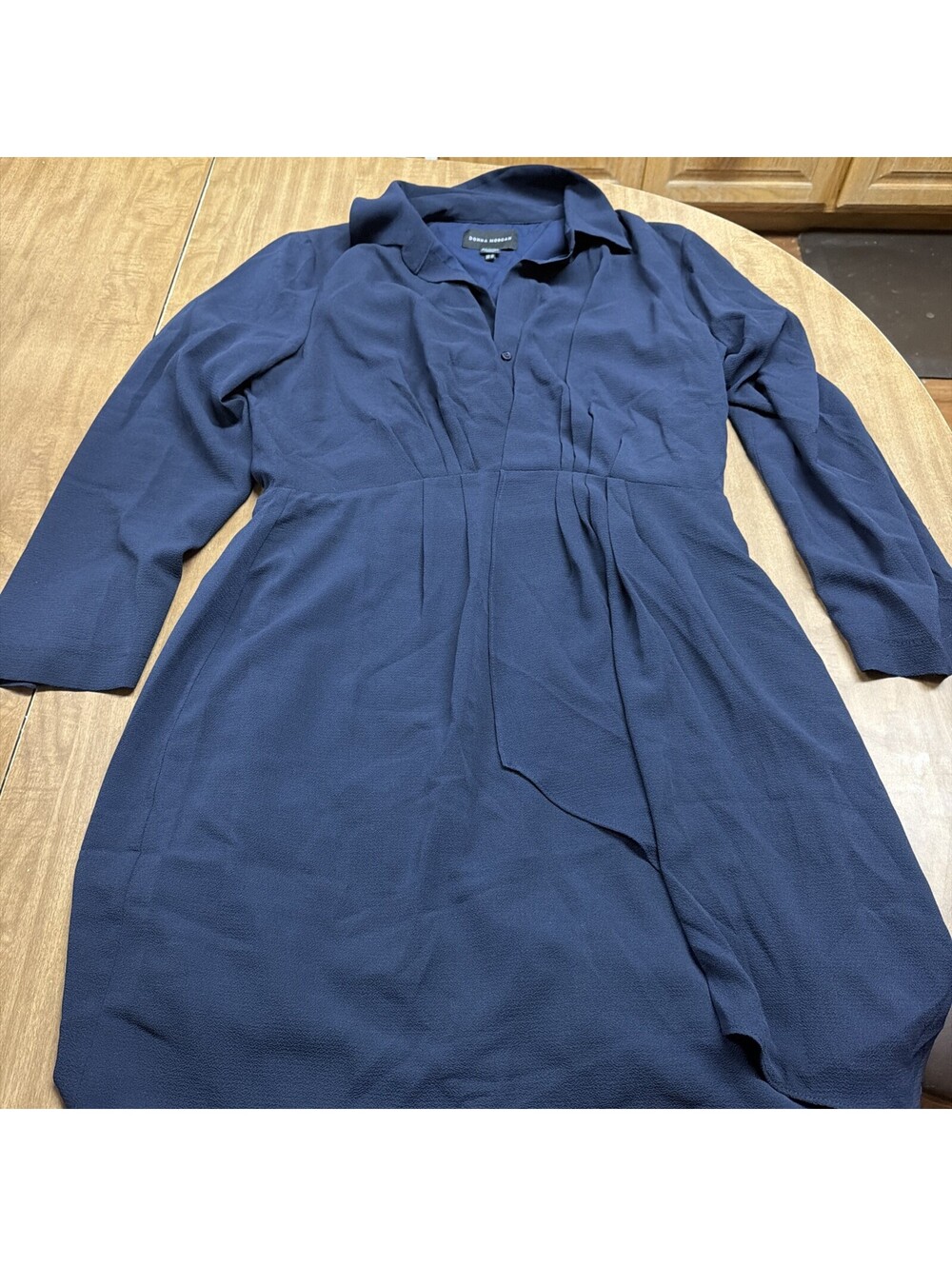 Donna Morgan Women's Long Sleeve Shirt Dress 12 Navy Blue